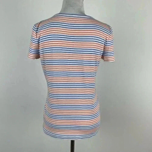 Talbots womens top size S orange blue white striped V-neck - Picture 5 of 8